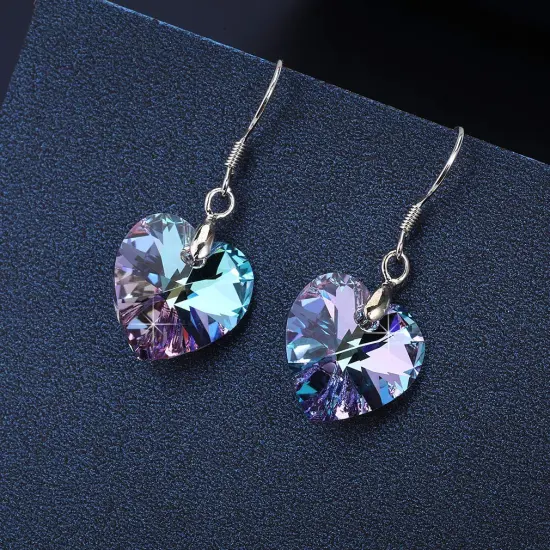 Austrian Crystal Heart Drop Dangle Earrings for Women 925 Sterling Silver Hook Hypoallergenic Earring (Vitrail Light) {2}