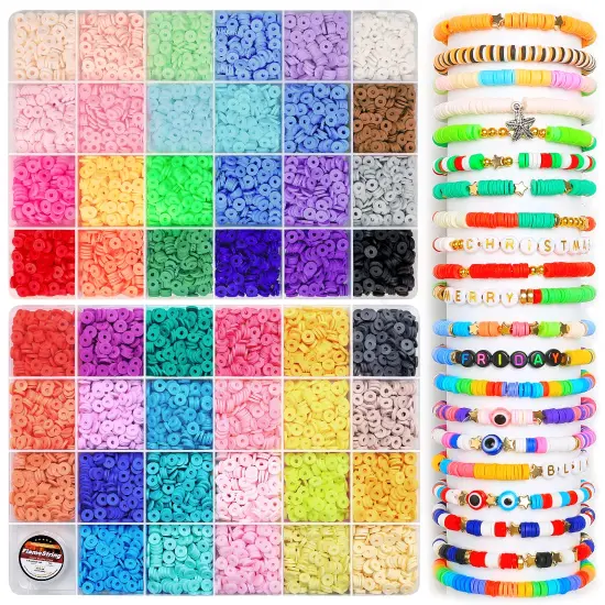 6000+ Pieces Multicolor for Jewelry Making, Heishi Beads, Elastic Strings, Clay Beads for Bracelets Making - Perfect Crafts Gift Set. {2}