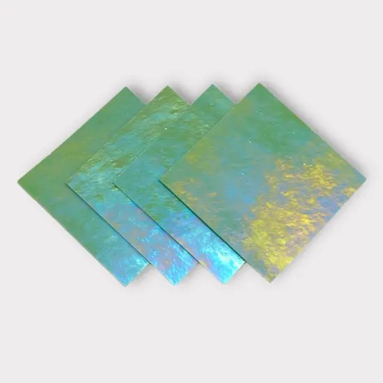 Olive Green Luminescent COE 96 Fusible Glass Sheets / Mosaic Squares - 4 Pack {3}
