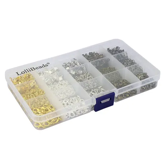 1900 Pieces Kit with 5 colors 150 Pcs Lobster Claw Clasps 12mm and 1250 Pcs Open Jump Rings 5mm and 500 Pcs Iron Fold Over Cord Ends for Leather 3mm for Jewelry Making Findings {3}