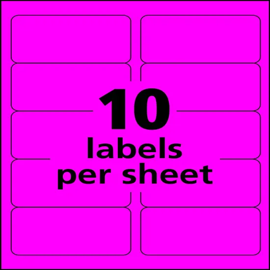 Avery 2"x 4" Neon Shipping Labels with Sure Feed, neon Pink labels for Laser Printers, 1,000 Neon Labels (5974) {4}