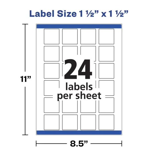 Avery Printable Blank Square Labels, 1.5" x 1.5", Matte White, 600 Customizable Labels (22805) {5}