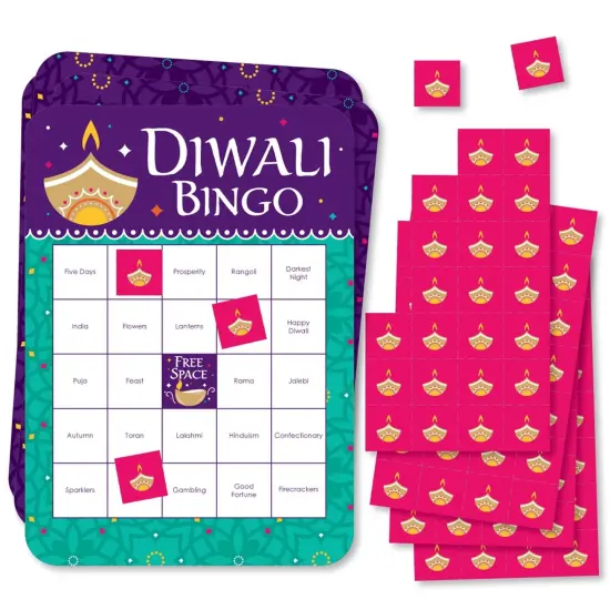 Big Dot of Happiness Happy Diwali - Bingo Cards and Markers - Festival of Lights Party Bingo Game - Set of 18 {1}