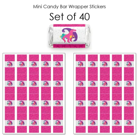 Big Dot of Happiness Roar Dinosaur Girl - Mini Candy Bar Wrapper Stickers - Dino Mite T-Rex Baby Shower or Birthday Party Small Favors - 40 Count {4}