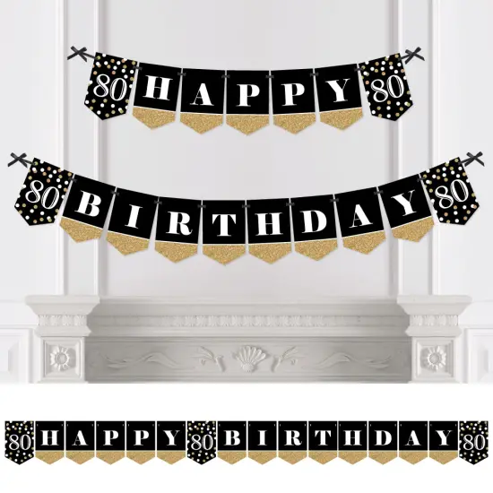Big Dot of Happiness Adult 80th Birthday - Gold - Birthday Party Bunting Banner - Gold Party Decorations - Happy Birthday {1}