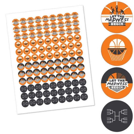 Big Dot of Happiness Basketball - Let the Madness Begin - College Basketball Round Candy Sticker Favors - Labels Fits Chocolate Candy (1 sheet of 108) {3}
