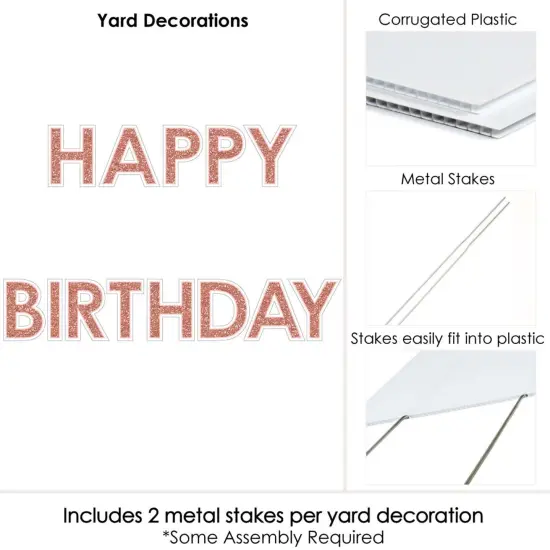 Big Dot of Happiness Pink Rose Gold Birthday - Yard Sign Outdoor Lawn Decorations - Happy Birthday Party Yard Signs - Happy Birthday {6}