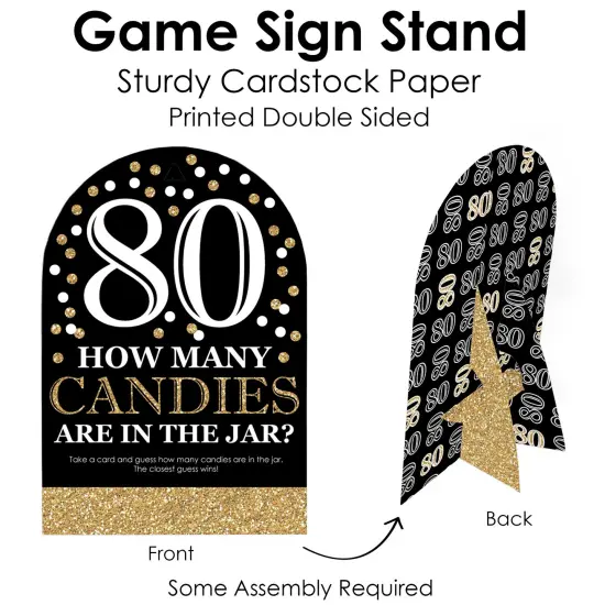 Big Dot of Happiness Adult 80th Birthday - Gold - How Many Candies Birthday Party Game - 1 Stand and 40 Cards - Candy Guessing Game {6}