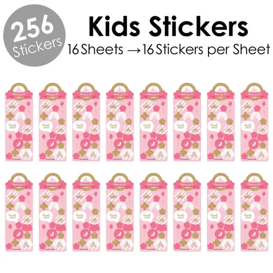Big Dot of Happiness Little Princess Crown - Pink and Gold Princess Birthday Party Favor Kids Stickers - 16 Sheets - 256 Stickers {3}