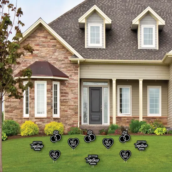 Big Dot of Happiness Mr. and Mrs. - Heart and Rings Lawn Decorations - Outdoor Black and White Wedding or Bridal Shower Yard Decorations - 10 Piece {3}