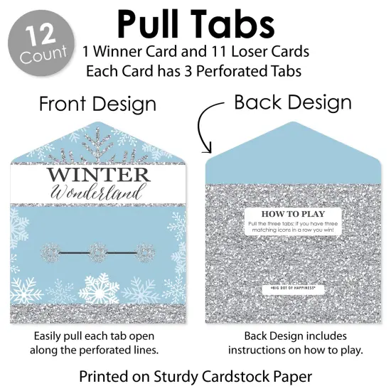 Big Dot of Happiness Winter Wonderland - Snowflake Holiday Party and Winter Wedding Game Pickle Cards - Pull Tabs 3-in-a-Row - Set of 12 {6}