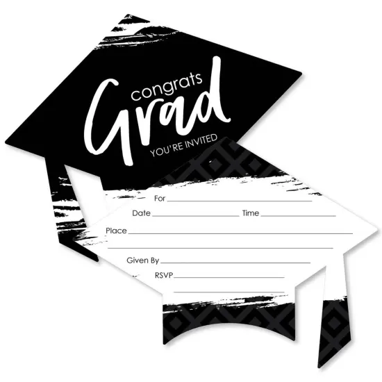 Big Dot of Happiness Black and White Graduation Party Invitations - Shaped Fill-in Invite Cards with Envelopes - Set of 12 {1}