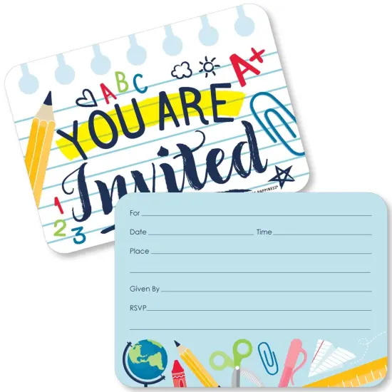 Big Dot of Happiness Back to School - Shaped Fill-in Invitations - First Day of School Classroom Invitation Cards with Envelopes - Set of 12 {1}