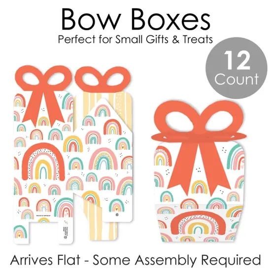 Big Dot of Happiness Hello Rainbow - Square Favor Gift Boxes - Boho Baby Shower and Birthday Party Bow Boxes - Set of 12 {6}
