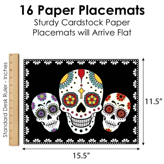 Big Dot of Happiness Day of The Dead - Party Table Decorations - Sugar Skull Party Placemats - Set of 16 {6}