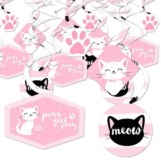 Big Dot of Happiness Purr-fect Kitty Cat - Kitten Meow Baby Shower or Birthday Party Hanging Decor - Party Decoration Swirls - Set of 40 {1}