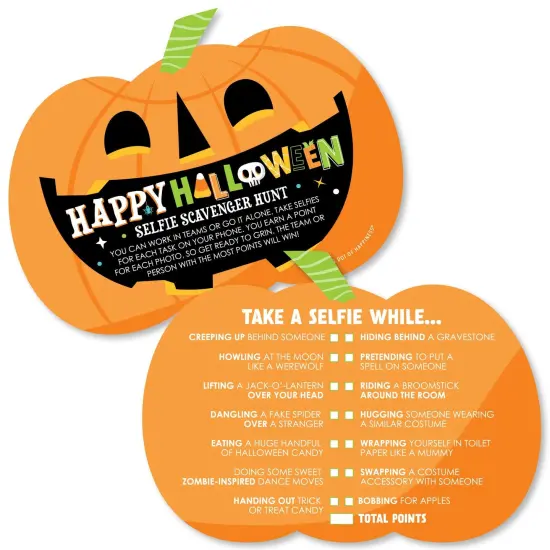 Big Dot of Happiness Jack-O'-Lantern Halloween - Selfie Scavenger Hunt - Kids Halloween Party Game - Set of 12 {1}