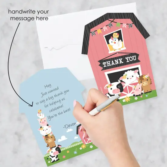 Big Dot of Happiness Girl Farm Animals - Shaped Thank You Cards Pink Barnyard Baby Shower or Birthday Party Thank You Note Cards with Envelopes 12 Ct {3}