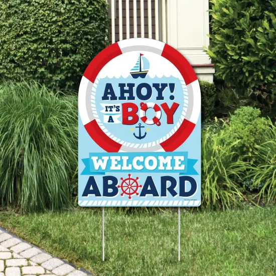 Big Dot of Happiness Ahoy It's a Boy - Party Decorations - Nautical Baby Shower Welcome Yard Sign {1}