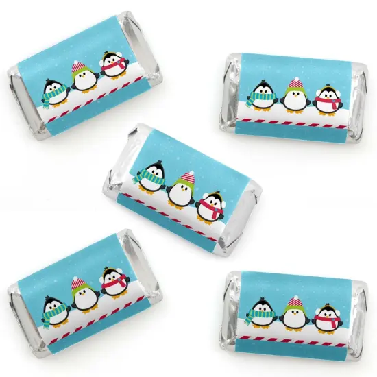 Big Dot of Happiness Holly Jolly Penguin - Mini Candy Bar Wrapper Stickers - Holiday and Christmas Party Small Favors - 40 Count {1}