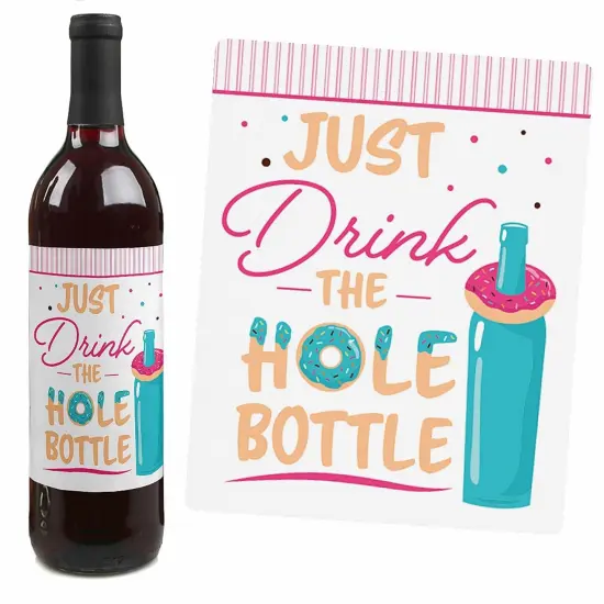 Big Dot of Happiness Donut Worry, Let's Party - Doughnut Party Decorations for Women and Men - Wine Bottle Label Stickers - Set of 4 {4}