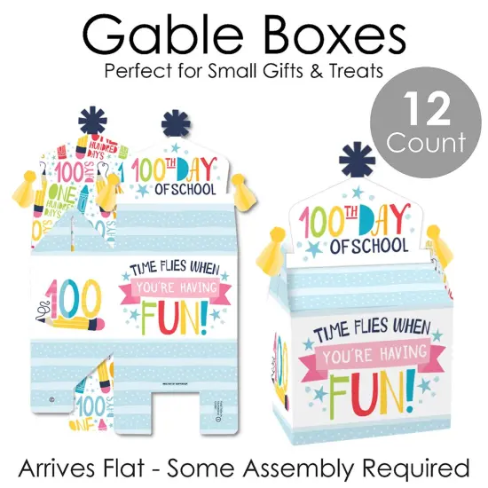 Big Dot of Happiness Happy 100th Day of School - Treat Box Party Favors - 100 Days Party Goodie Gable Boxes - Set of 12 {7}