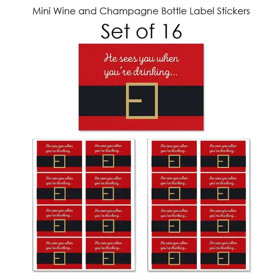 Big Dot of Happiness Santa Claus' Belt - Mini Wine and Champagne Bottle Label Stickers - Christmas Party Favor Gift for Women and Men - Set of 16 {7}
