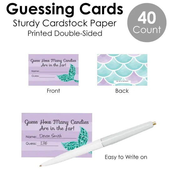 Big Dot of Happiness Let&rsquo;s Be Mermaids - How Many Candies Baby Shower or Birthday Party Game - 1 Stand and 40 Cards - Candy Guessing Game {7}