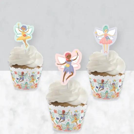Big Dot of Happiness Let's Be Fairies - Cupcake Decoration - Fairy Garden Birthday Party Cupcake Wrappers and Treat Picks Kit - Set of 24 {7}