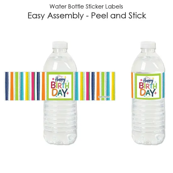 Big Dot of Happiness Cheerful Happy Birthday - Colorful Birthday Party Water Bottle Sticker Labels - Set of 20 {3}