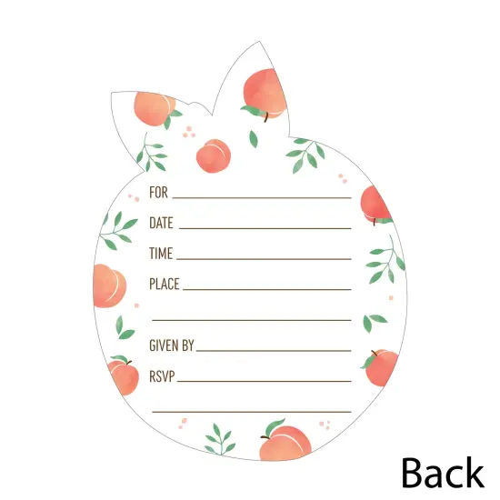 Big Dot of Happiness Sweet as a Peach - Shaped Fill-In Invitations - Fruit Themed Baby Shower or Birthday Party Invitation Cards with Envelopes 12 Ct {6}