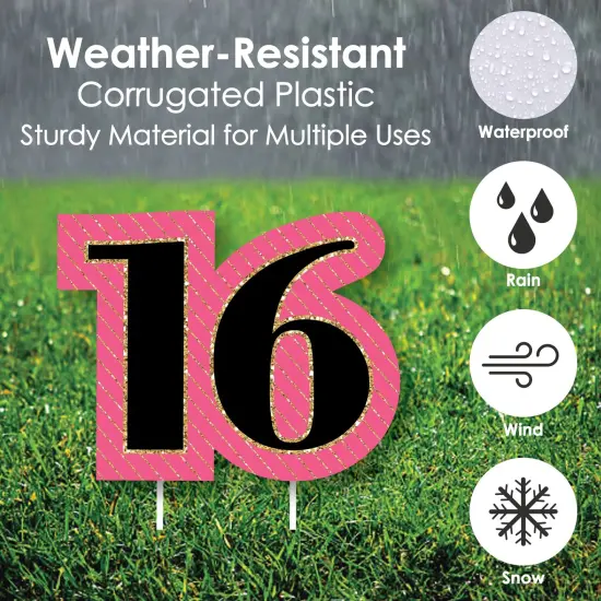 Big Dot of Happiness Chic 16th Birthday - Pink, Black and Gold Lawn Decorations - Outdoor Birthday Party Yard Decorations - 10 Piece {6}