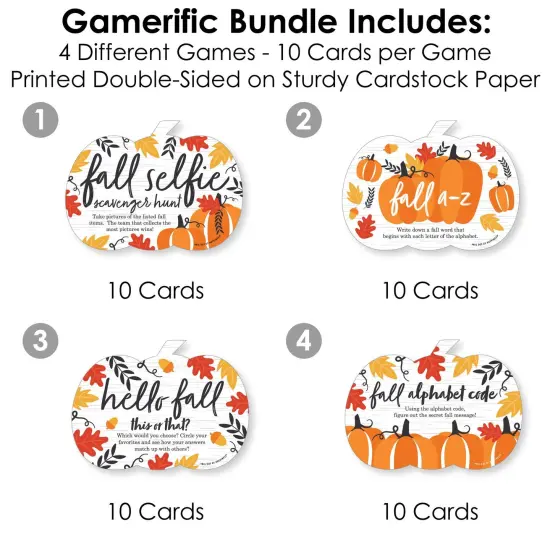 Big Dot of Happiness Fall Pumpkin - 4 Halloween or Thanksgiving Party Games - 10 Cards Each - Gamerific Bundle {4}
