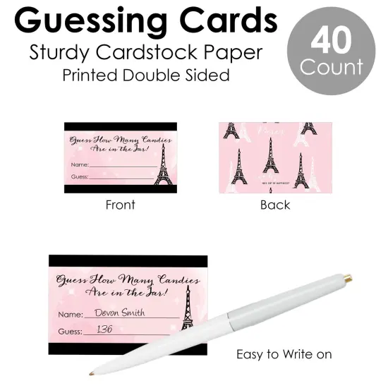 Big Dot of Happiness Paris, Ooh La La - How Many Candies Paris Themed Baby Shower or Birthday Party Game - 1 Stand and 40 Cards - Candy Guessing Game {7}