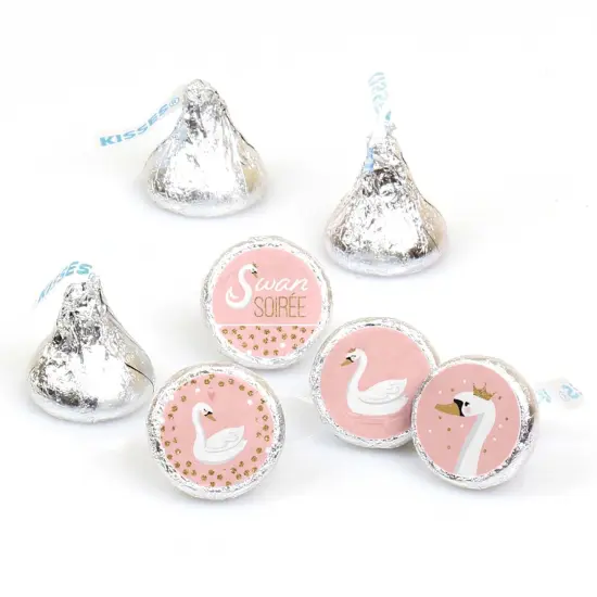 Big Dot of Happiness Swan Soiree - White Swan Baby Shower or Birthday Party Round Candy Sticker Favors - Labels Fits Chocolate Candy (1 sheet of 108) {1}