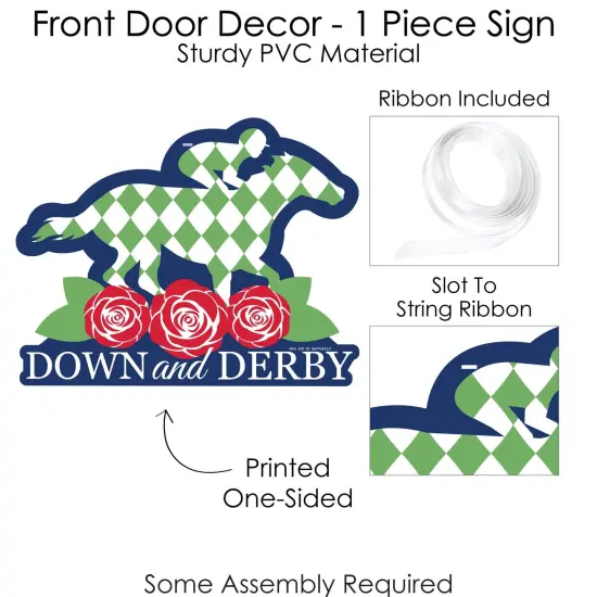 Big Dot of Happiness Kentucky Horse Derby - Hanging Porch Horse Race Party Outdoor Decorations - Front Door Decor - 1 Piece Sign {6}