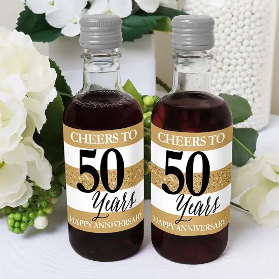 Big Dot of Happiness We Still Do - 50th Wedding Anniversary - Mini Wine and Champagne Bottle Label Stickers - Anniversary Party Favor Gift - Set of 16 {6}