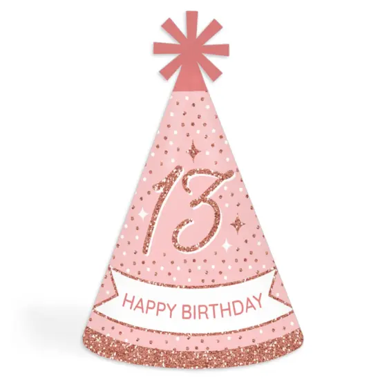 Big Dot of Happiness 13th Pink Rose Gold Birthday - Cone Happy Birthday Party Hats for Kids and Adults - Set of 8 (Standard Size) {1}