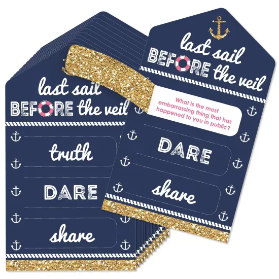 Big Dot of Happiness Last Sail Before The Veil - Nautical Bachelorette and Bridal Shower Game Pickle Cards - Truth, Dare, Share Pull Tabs - Set of 12 {1}