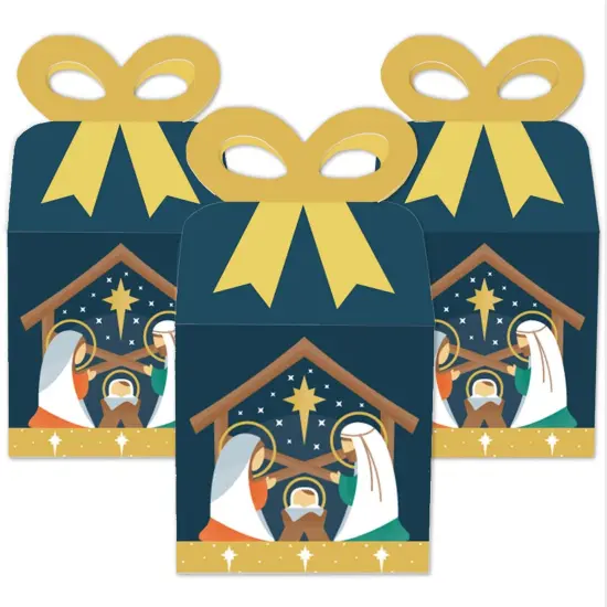 Big Dot of Happiness Holy Nativity - Square Favor Gift Boxes - Manger Scene Religious Christmas Bow Boxes - Set of 12 {3}