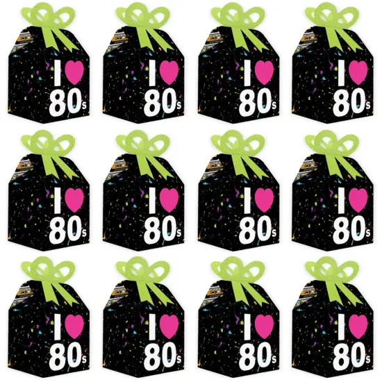 Big Dot of Happiness 80's Retro - Square Favor Gift Boxes - Totally 1980s Party Bow Boxes - Set of 12 {6}