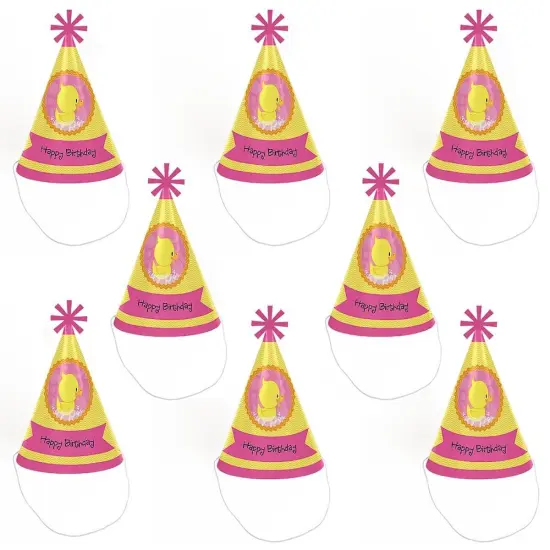 Big Dot of Happiness Pink Ducky Duck - Cone Happy Birthday Party Hats for Kids and Adults - Set of 8 (Standard Size) {7}