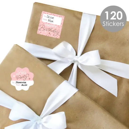 Big Dot of Happiness Pink Rose Gold Birthday - Assorted Happy Birthday Party Gift Tag Labels - To and From Stickers - 12 Sheets - 120 Stickers {3}