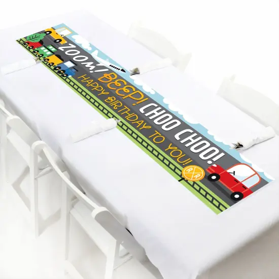 Big Dot of Happiness Cars, Trains, and Airplanes - Happy Birthday Transportation Decorations Party Banner {7}