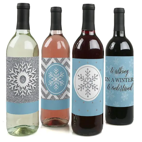 Big Dot of Happiness Winter Wonderland - Snowflake Holiday Party & Winter Wedding Decorations for Women & Men - Wine Bottle Label Stickers - Set of 4 {1}