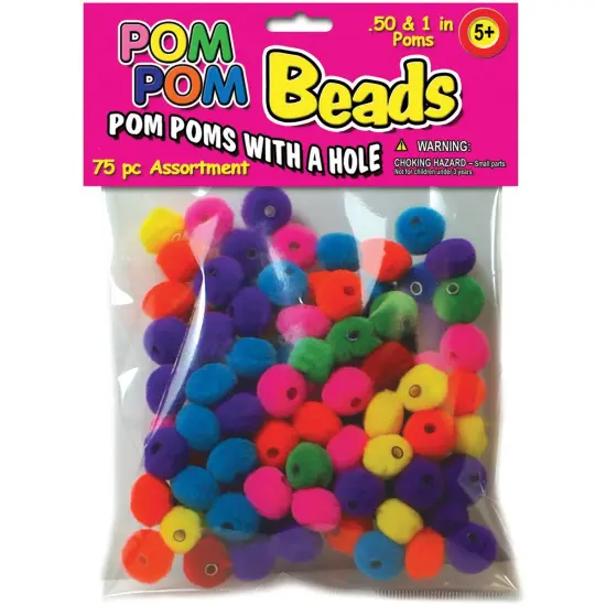 Pepperell Pom-Pom Beads .5" & 1" 75/Pkg-Assorted {1}