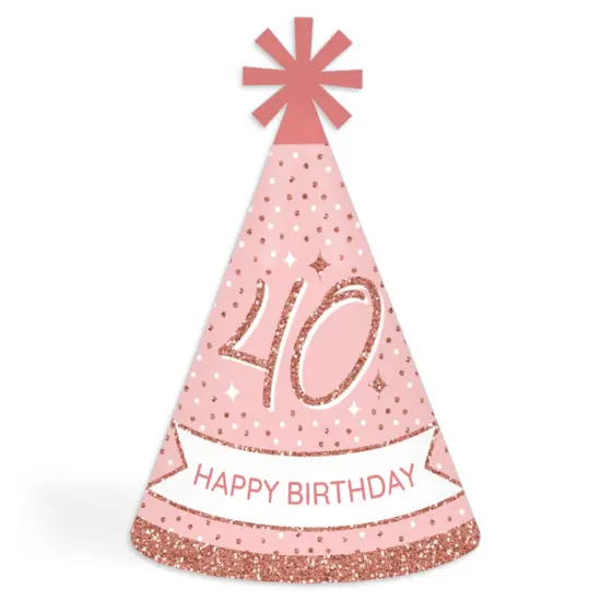 Big Dot of Happiness 40th Pink Rose Gold Birthday - Cone Happy Birthday Party Hats for Adults - Set of 8 (Standard Size) {1}