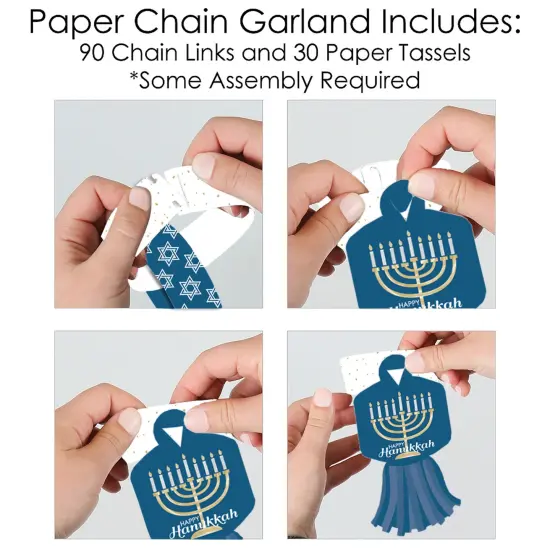 Big Dot of Happiness Happy Hanukkah - 90 Chain Links and 30 Paper Tassels Decoration Kit - Chanukah Holiday Party Paper Chains Garland - 21 feet {6}