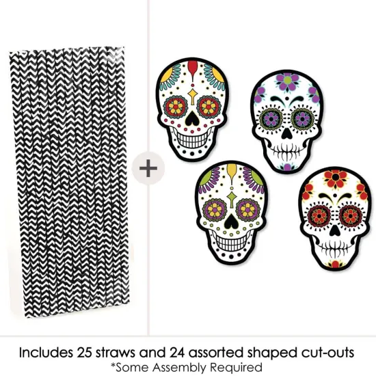 Big Dot of Happiness Day of the Dead - Paper Straw Decor - Sugar Skull Party Striped Decorative Straws - Set of 24 {3}