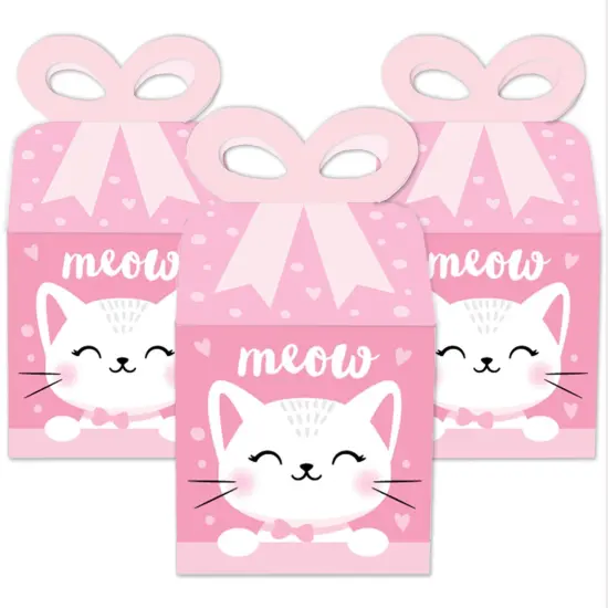 Big Dot of Happiness Purr-fect Kitty Cat - Square Favor Gift Boxes - Kitten Meow Baby Shower or Birthday Party Bow Boxes - Set of 12 {3}